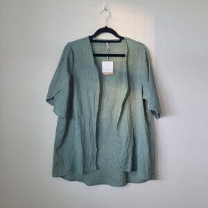 Noracora Sage Green Lightweight Short Sleeve Cardigan Open Front Size M
